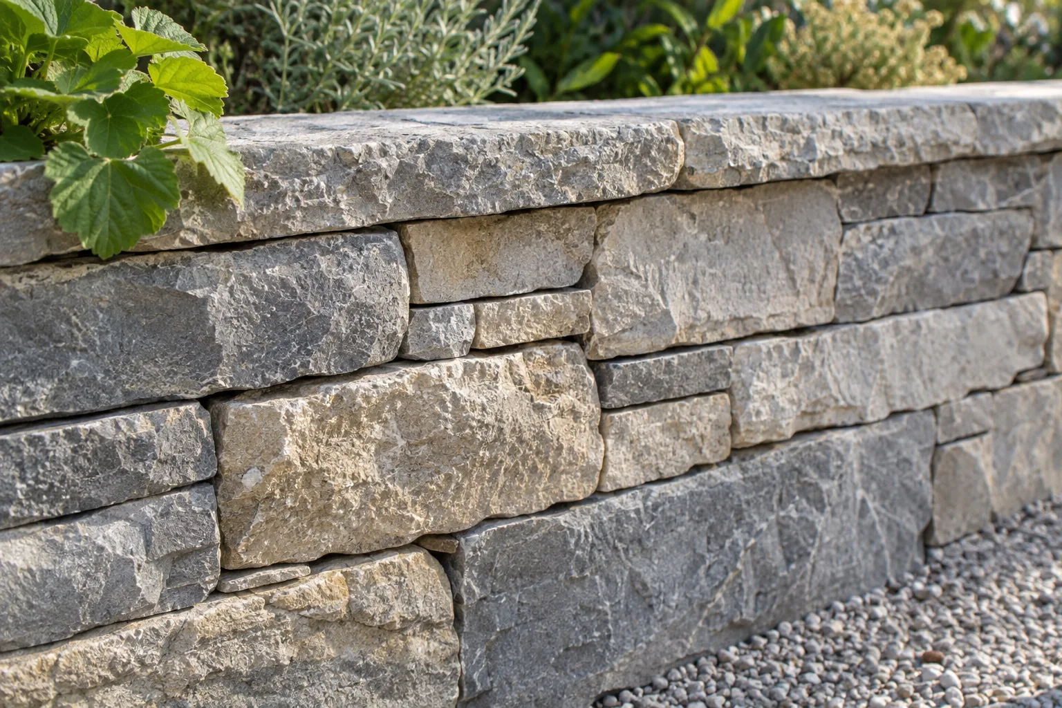 Fugenbild und Abdeckung einer Natursteinmauer